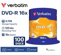 100 Verbatim 43549 AZO Blank DVD-R 16x 4.7GB DVD Non Printable Discs Taiwan
