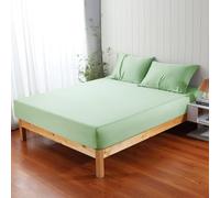 100% Viscose Derived from Bamboo Fitted Sheet Set 3 Piece - 2 Pillowcase 1 Fitted Sheet with 16" Deep Pocket, Hotel Luxury Silky Bedding, Ultra Soft, Cooling for Hot Sleepers(Green Cal King)