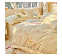 100% Washed Cotton Duvet Cover Set, 4 Piece Deluxe Soft Bedding Set. Beautifully Embroidered Duvet Cover Set with Invisible Zip (Color: Yellow, Size: 2.0m bed -220x240cm)