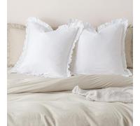 100% Washed Cotton Euro Shams with Ruffle, 2 Pack 26" x 26" Cotton Euro Sham Pillow Covers, No Insert, Ultra Soft Decorative Farmhouse Pillow Covers for Bed Sofa, White