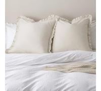 100% Washed Cotton Euro Shams with Ruffle, 2 Pack 26" x 26" Cotton Euro Sham Pillow Covers, No Insert, Ultra Soft Decorative Farmhouse Bedding for Bed Sofa, Linen/Oatmeal