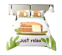 100% Washed Cotton Funny Capybara Duvet Cover,Capybara Sitting In A Spa Bucket Bedding Set Single,Cartoon Style Rodent Animal Comforter Cover,Botanical Green Leaves Quilt Cover with Zipper