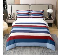 100% Washed Cotton Navy Blue Green Duvet Cover King White Turquoise Stripes Bedding Set Patchwork Pastel Comforter Cover for Kids Boys Girls Farmhouse Rustic Bedroom Decor Quilt Cover