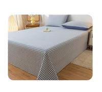 100% Washed Cotton Plaid Flat Sheet Twin/Single Full Queen King Premium Top Sheet Ultra-Soft Bedding Flat Bed Sheets 1-Piece(Light Blue,230x245cm+48x74cm x2)
