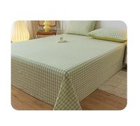 100% Washed Cotton Plaid Flat Sheet Twin/Single Full Queen King Premium Top Sheet Ultra-Soft Bedding Flat Bed Sheets 1-Piece(Green Plaid,160x230cm+48x74cm x2)