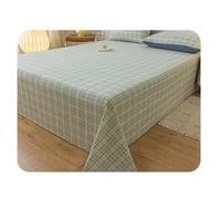100% Washed Cotton Plaid Flat Sheet Twin/Single Full Queen King Premium Top Sheet Ultra-Soft Bedding Flat Bed Sheets 1-Piece(Green,230x265cm)