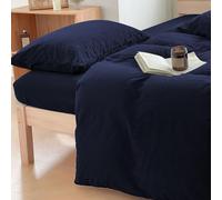 100% Washed Cotton Weighted Blanket Cover, Linen Feel Duvet Cover for Weighted Blanket 60"x80", Plain Simple Cotton Heavy Blanket Duvet Cover (Navy Blue, 60"x80")