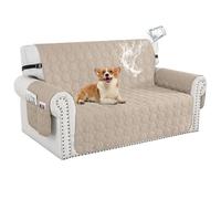 100% Waterproof Sofa Covers for Pets, Non Slip Sofa Slipcovers Couch Cover for Living Room Washable Pet Couch Cover with Elastic Straps Furniture Protector (Beige,2 Seater)