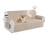 100% Waterproof Sofa Covers for Pets, Non Slip Sofa Slipcovers Couch Cover for Living Room Washable Pet Couch Cover with Elastic Straps Furniture Protector (Beige,3 Seater)