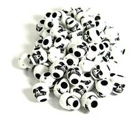 100 White & Black 10mm Plastic Acrylic Skeleton Skull Shaped Pony Craft Beads with Big 3.5mm Hole for Thick Cording or Chains