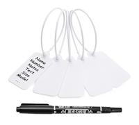 100 White Blank Plastic Tags for Labeling Waterproof Hanging Labels Writable Tags Seal Plastic Marking Label for Luggage Bags Keys Inventory with One Marker Pen