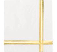 100 White Gold Napkins 3-ply Cocktail Napkins Foiled 5 x 5 Inches Napkins Gold Foil Trim Stripe Disposable Bar Napkins, Party Paper Dessert Napkins for Wedding Baby Shower Brithday Graduation 2024