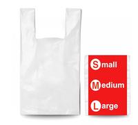 100 White Plastic Carrier Bags - Vest-Style Bags with Handles for Groceries, Boutique Markets & Takeaways 10 x 15 x 18 Inch (Small)