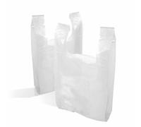 100 White Plastic Carrier Bags Vest Style With Handles | Large HD 11x17x21 | Shopping Bags | Premium Quality Recyclable