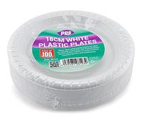 100 WHITE PLASTIC PLATES - 7 inch/18cm quality durable plates ideal for hot and cold food