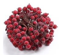 100 Wired Stems of Artificial Holly Berries Artificial Flower Decor 200 Pack 12 mm Mini Christmas Frosted Fruit Berry (Dark Red)