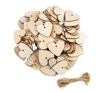 100 Wooden Heart Discs, Heart Pendants, Confetti Hearts Set, 40 mm Wooden Hearts Deco Discs with 10 m Jute Cord for Guest Book Labelling DIY Crafts