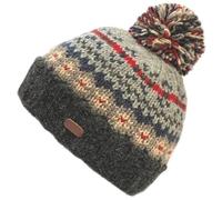 100% Wool Beanie Hat Hand Knitted Winter Woolly Cap with Pom Pom (UK, Alpha, One Size, Charcoal/Red)