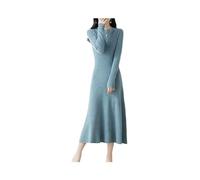 100% Wool Knitted Dress for Women 2023 Winter/Autumn Oneck Female Dresses Long Style 6Colors Jumpers Blue