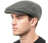 100% Wool Men’s County Cap - Harris Tweed wool Made in The UK - GREY CLASSIC HERRINGBONE Flat Cap with Satin Lining - Warm, Breathable Outdoor Winter Hat for Country Walks & Everyday Wear