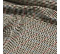 100% Wool Tweed Houndstooth Fabric *Sold by The Half-Metre* British Cloth from UK Mills (Sage/Crimson Gun Club)