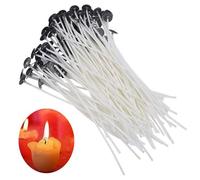 100 Woven Candle Wicks - Low Natural, Pre-Waxed, Cotton Wick With Metal Sustainer, Smokeless Candle Making