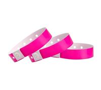 100 WristCo Neon Pink Plastic Wristbands for Events - Extended Wear, Secure Snap Prevents Reuse - Premium-Grade Bracelets