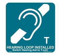 (100 x 100mm - 4 x 4, Sticker / Sav - White Background) GE097 Hearing Loop Installed Switch Hearing Aid To T-Coil SIGN tone deaf aid