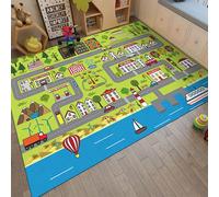 (100 x 120 cm (Rectangular), Green) Kids Play Rug 120x160 cm Large Size Kids Rug for Playroom Non Slip Washable Children Car Road Mat Educational Learning Area rug Play Carpet,Khaki