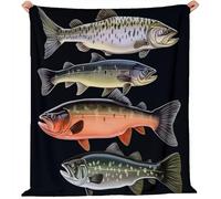 100 x 130 cm Flannel Fleece Throw Blanket - Soft Warm Minimalistic Watercolor Fish Illustration Printed Blanket for Kids Teens Adults Lightweight Cozy All-Season Blanket, Black