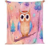 100 x 130 cm Printed Blanket - Soft Fleece Flannel Throw Blanket Lightweight Cute Comfy Warm Animation Watercolor Owl Stars Blankets for Couch Sofa Bed Office, Light Pink