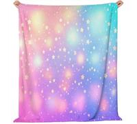 100 x 130 cm Printed Blanket - Soft Fleece Flannel Throw Blanket Lightweight Cute Comfy Warm Dreamy Gradient Star Illustration Blankets for Couch Sofa Bed Office, Light Purple
