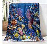 100 x 130 cm Throw Blanket, Fish Coral Rock Wall Fluffy Flannel Throws | Tropical Landscape Soft Comfort Throw Blankets for Bed Sofa Living Room Home Decor, Multicolor Breathable Lightweight Blanket