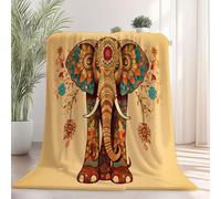 100 x 140 cm Printed Blanket - Soft Fleece Flannel Throw Blanket Lightweight Cute Comfy Warm Cartoon Mandala Elephant Blankets for Couch Sofa Bed Office, Dark Yellow