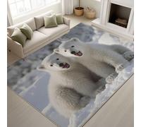 100 x 150 cm White Machine Washable Rugs Polar Bear Cub Snow Playing Area Rug Photography Cute Animal Non-Slip Warm Winter Short Pile rugs for Kids’ Room