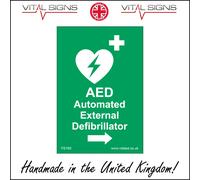 (100 x 150mm - 4 x 6, Dibond / Composite Aluminium) FS160 Aed Automated External Defibrillator Right Arrow SIGN emergency cardiac