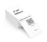 100 x 150mm Receipt Stickers Address & Shipping Thermal Labels, Folded 500 Stickers Compatible with Zebra, MUNBYN, Rollo, TSC, Toshiba, Citizen Label Printers