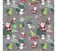 100 x 160 cm 100% Cotton Christmas Cotton Fabric, Children, Sold by the Metre, Craft, Sewing Fabric (Santa, Snowman, Merry Christmas, Grey, 100 x 160 cm)