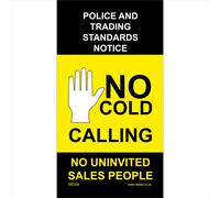 (100 x 200mm - 4 x 8, Sticker / Sav - White Background) GE335 No Cold Calling SIGN unwanted persons canvassers selling door people