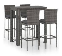 vidaXL 5 Piece Garden Bar Set with Cushions Poly Rattan Grey, Grey