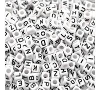 100 x 6mm White Cube Acrylic Letter Single Beads 4mm Hole Alphabet Loose A - Z (F)