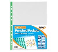 100 x A4 Extra Large Capacity Plastic Wallets Punched Glass Clear Pockets