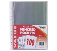 100 x A4 Glass Clear Plastic Wallets Punched Poly Pocket Paper Document Files