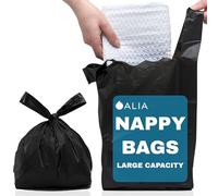 100 x ALIA | Black | Large Adult Incontinence Nappy Sacks EXTRA LARGE | Easy Tie Handles | Sanitary Disposable Bags | 1 Pack of 100