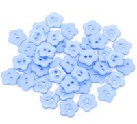 100 x Blue Flower Shape 2 Hole 14mm Resin Buttons. for Sewing, Knitting, Jewellery, Arts and Crafts