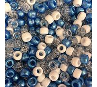 100 x Blue, White Glitter Mix 9x6mm Pony Beads