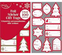 100 x Christmas Foil Gift Tags Self Adhesive for Presents - Writable Gift Wrapping Christmas Labels Stickers to Organise Gifts (Traditional Foil Stickers)