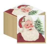 100 x Christmas Napkins Paper-Traditional Santa Claus Disposable Xmas Serviettes Festive Family Friendly Tableware Decorations Red and White Vintage Cosy Nostalgic Vibe Designed in The UK 2ply 33cm
