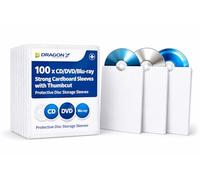 100 x Dragon Trading CD DVD Blu-ray Cardboard Sleeves with Thumbcut - Strong Protective Disc Storage Wallets for CDs, DVDs & Blu-rays - Space Saving Media Packaging with Easy Access Cut-Out