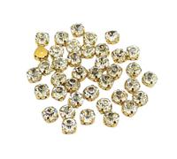 100 x EIMASS Rose Montees - Single Claw Sew On Crystals - Point Back Rhinestones in Flat Back Casings with Holes (Clear Crystal in Gold Casing, ss30 (6.5mm))